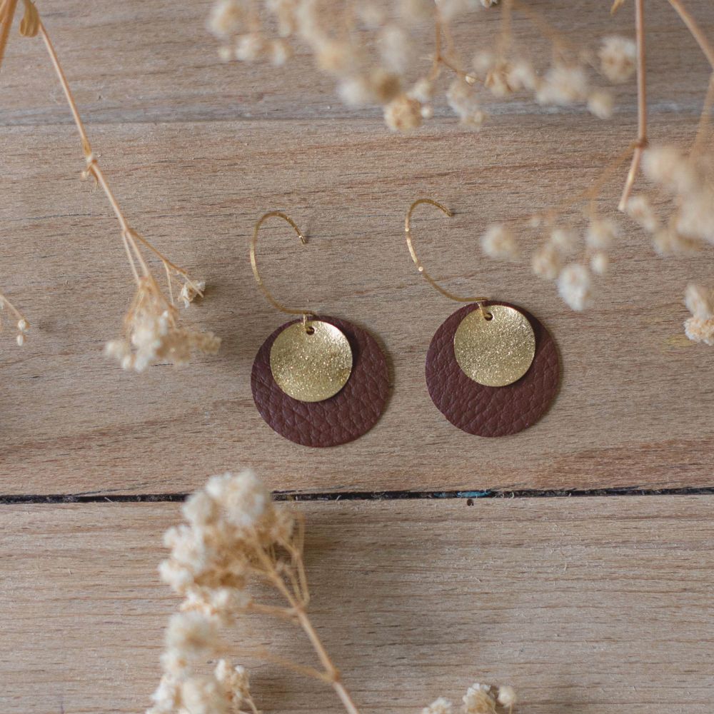 boucles d'oreilles bo rondes cuir légères dorées femme