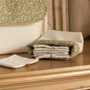 lingettes écologiques panière salle de bain blanc vert