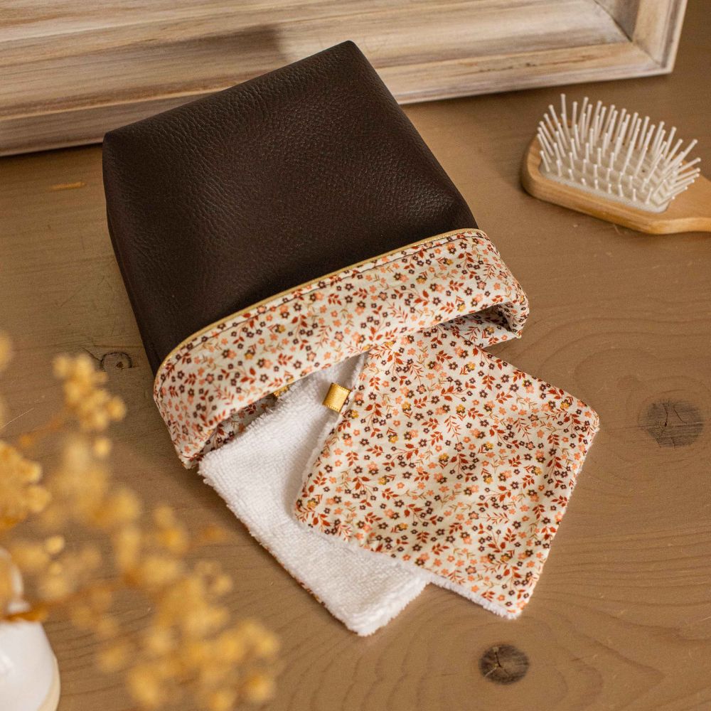 lingettes écologiques panière salle de bain marron