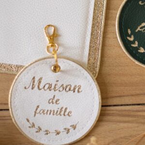 Porte clés femme cuir végan blanc doré or