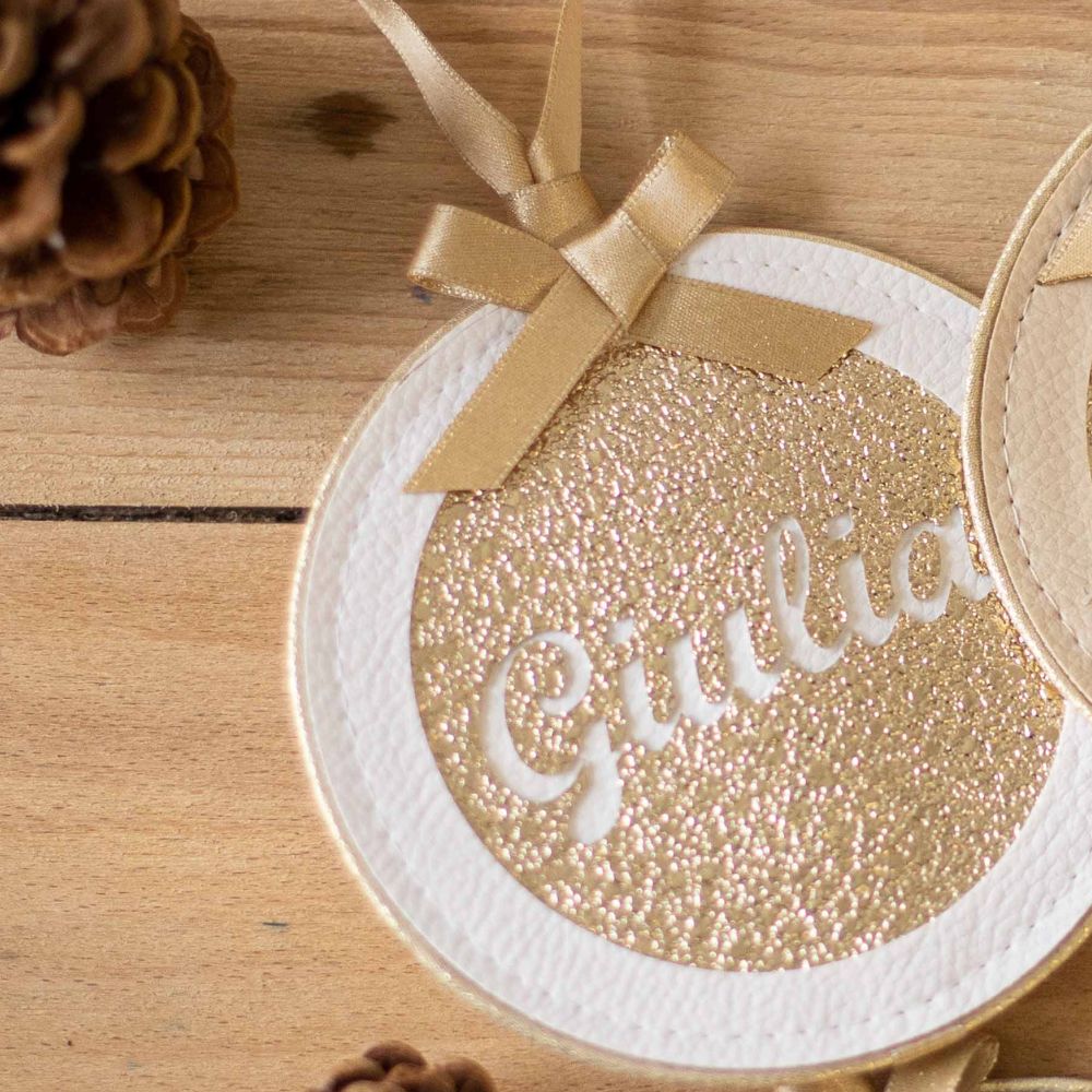 boule sapin noël blanc doré or prénom