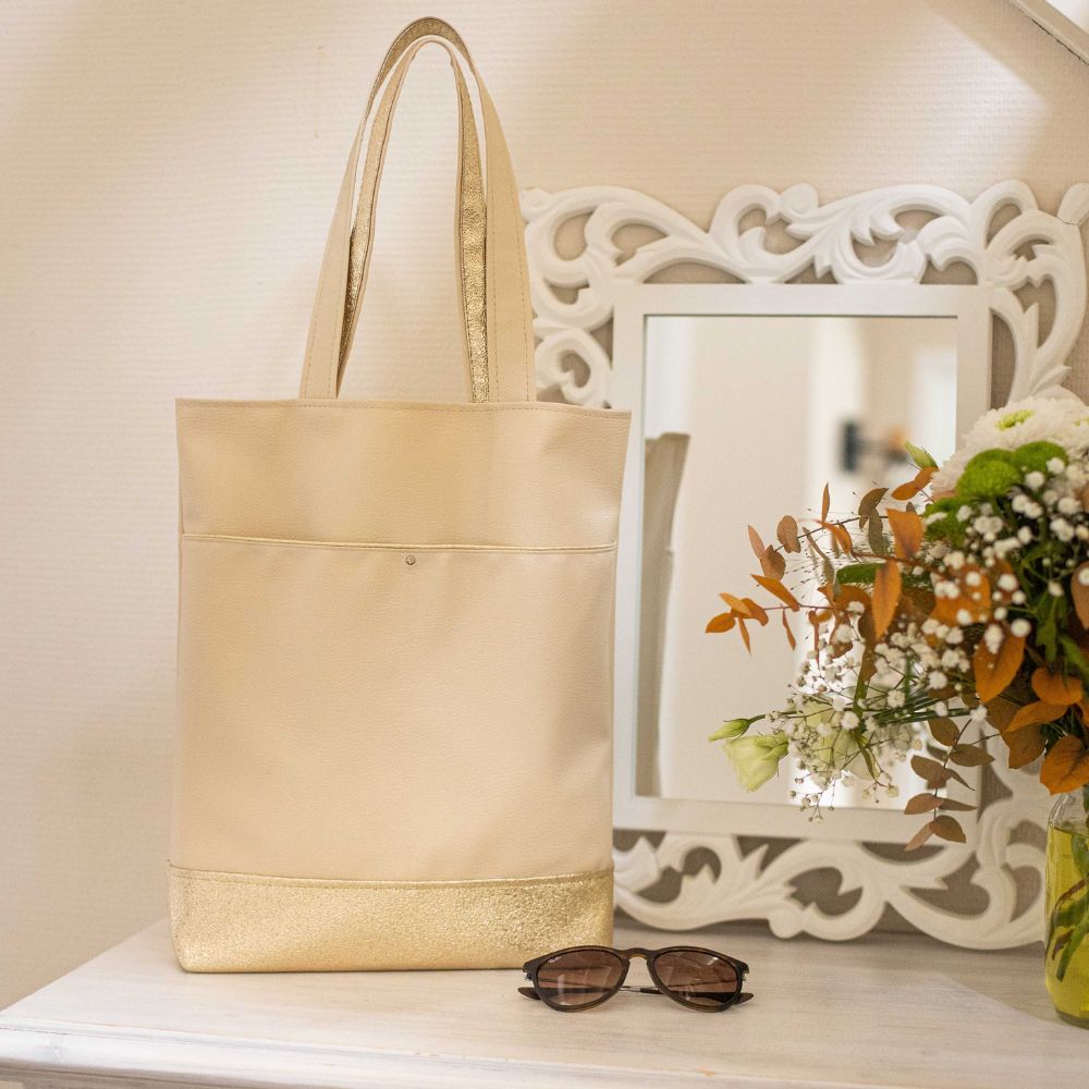 sac femme cuir végan beige élégant or doré