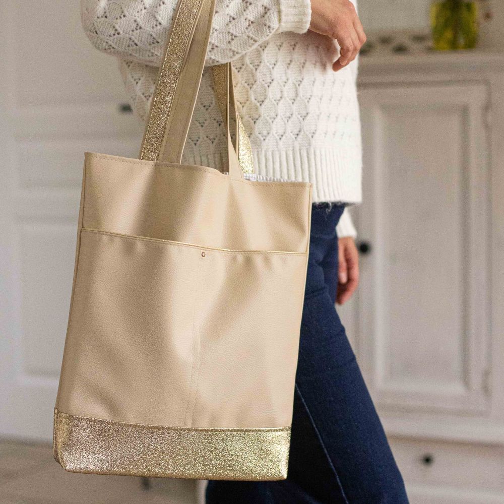 sac femme cuir végan beige élégant or doré