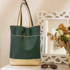 sac femme cuir végan vert sapin or élégant