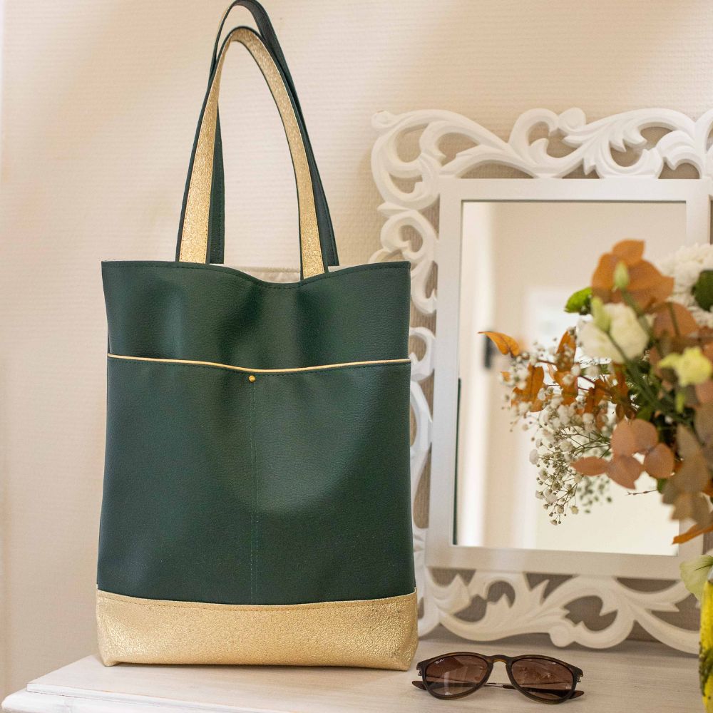 sac femme cuir végan vert sapin or élégant