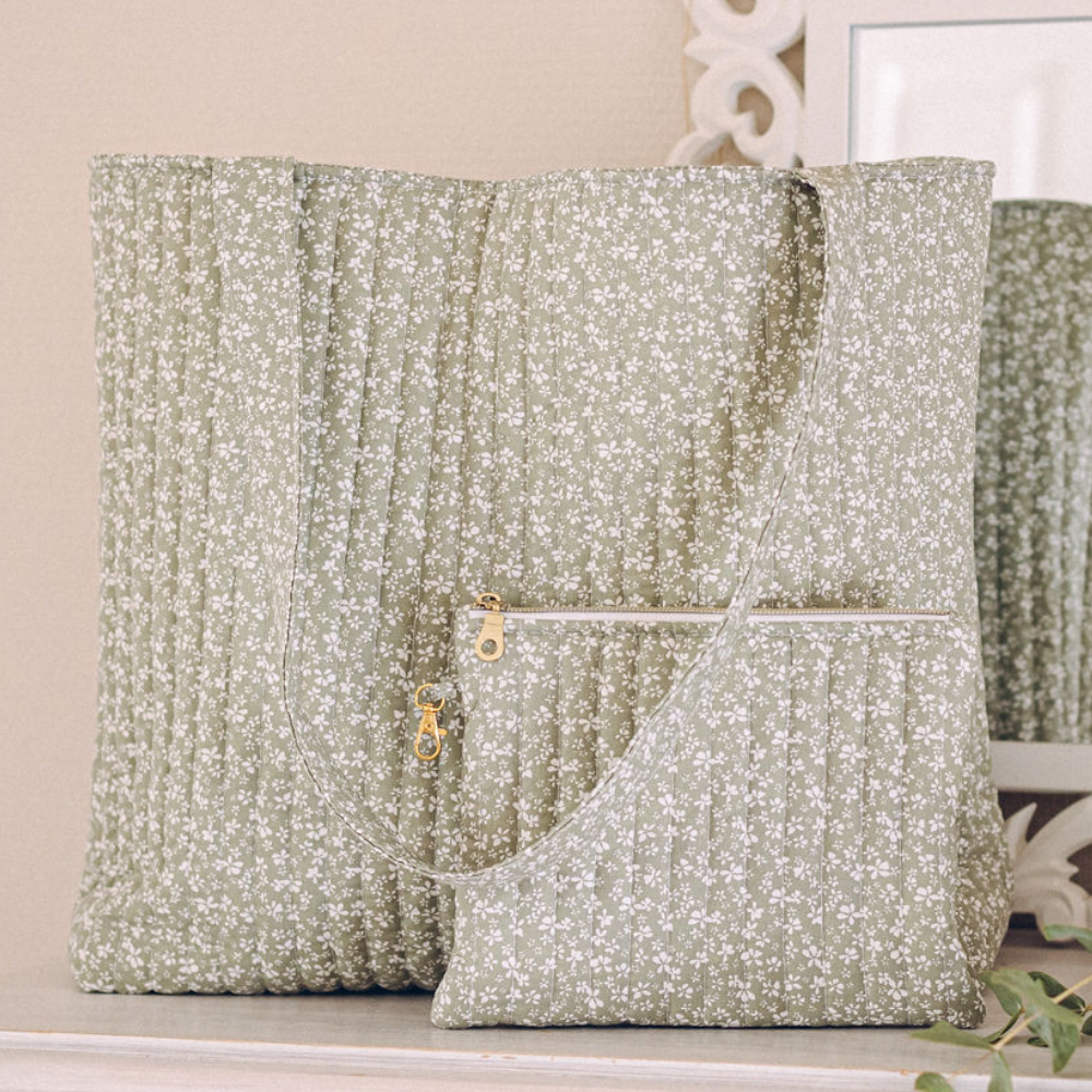 grand sac femme coton fleurs liberty week-end vert amande sauge