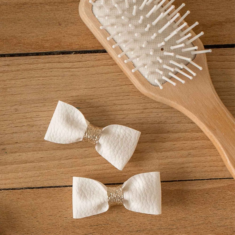 barrettes cheveux filles fillette blanc doré or baptême élégant noël