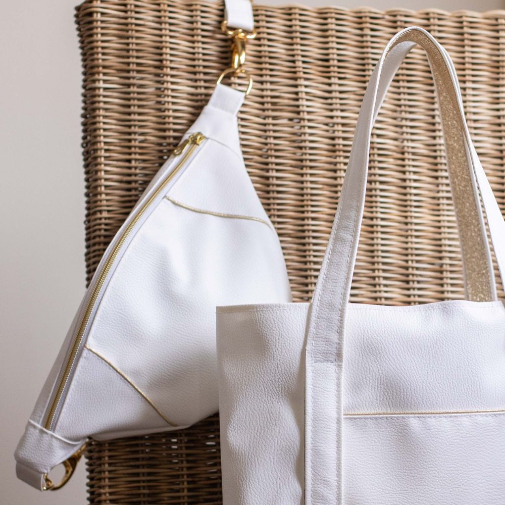 sac banane cuir simili cuir blanc doré or élégante
