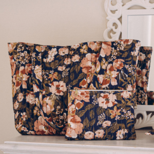 grand sac femme coton fleurs rétro week-end bleu nuit nude