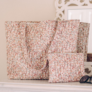 grand sac femme coton fleurs liberty week-end rose poudré