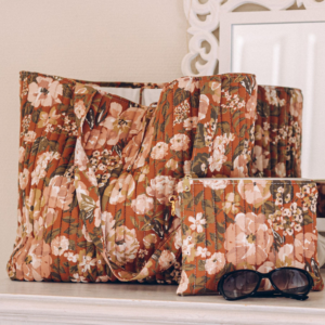 grand sac femme coton fleurs rétro week-end terracotta